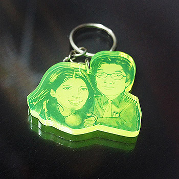 螢綠色壓克力Q版畫造型切割鑰匙圈(含Q版畫套版)